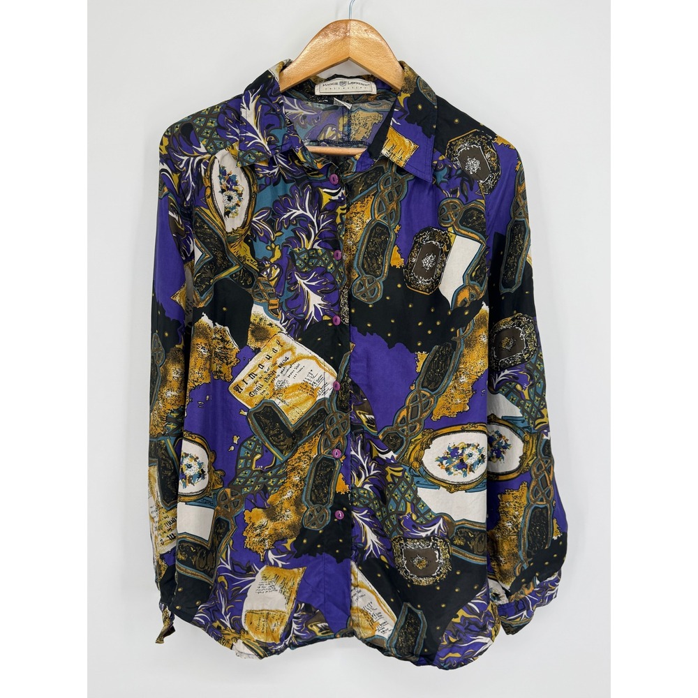 Maggie Lawrence Silk Blouse Womens 14/16 Baroque Novelty 90s Vintage Eclectic
